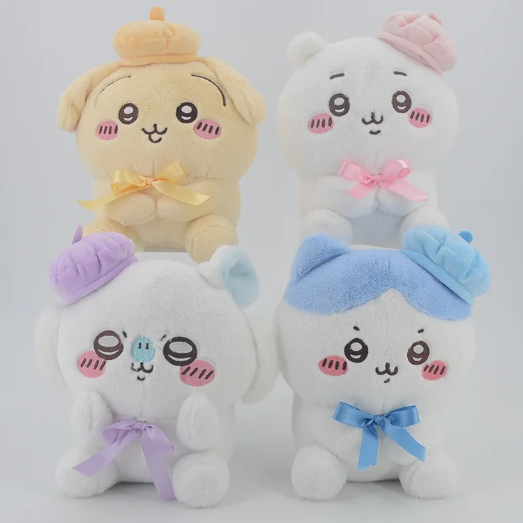 

Kawaii Chiikawa Plush Doll Cute Sitting Usagi Friends Stuffed Toy with Bow Hat Soft Anime Collectible for Fans