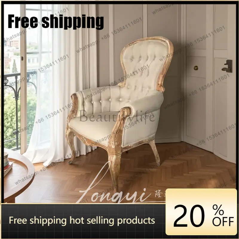 Customization American retro solid wood leisure chair medieval living room single sofa chair