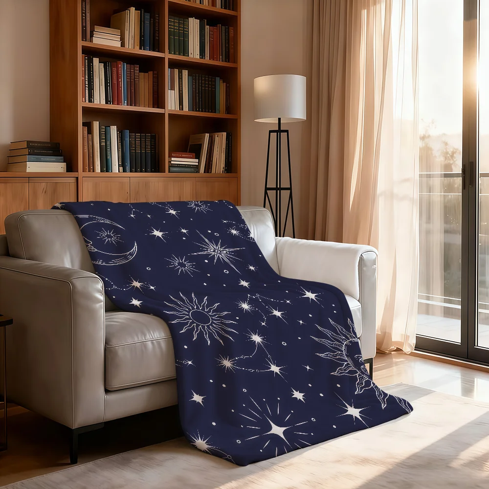 V-Vintage C-Celestial Sun Moon Stars Blanket Soft Throw Blanket for Home Bedroom Bed Sofa Picnic Travel Office Rest Blanket Gift
