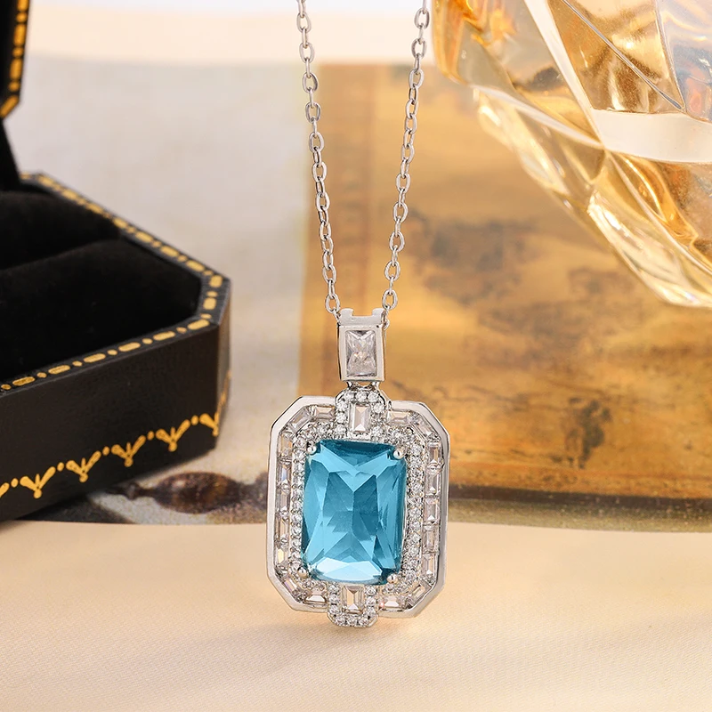 جديد هندسية الأزرق تشيكوسلوفاكيا قلادة |   قلادة مطلية بالفضة عيار 925 |   هدية لامعة لها |   قلادة هدية عيد الميلاد للنساء