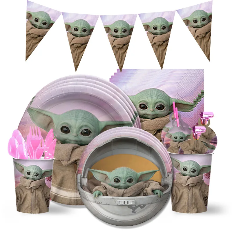 Disney Mandalorian Yoda Baby Theme Birthday Party Decoration Plates Cups Napkins Tableware Tablecloth Baby Shower Party Supplies