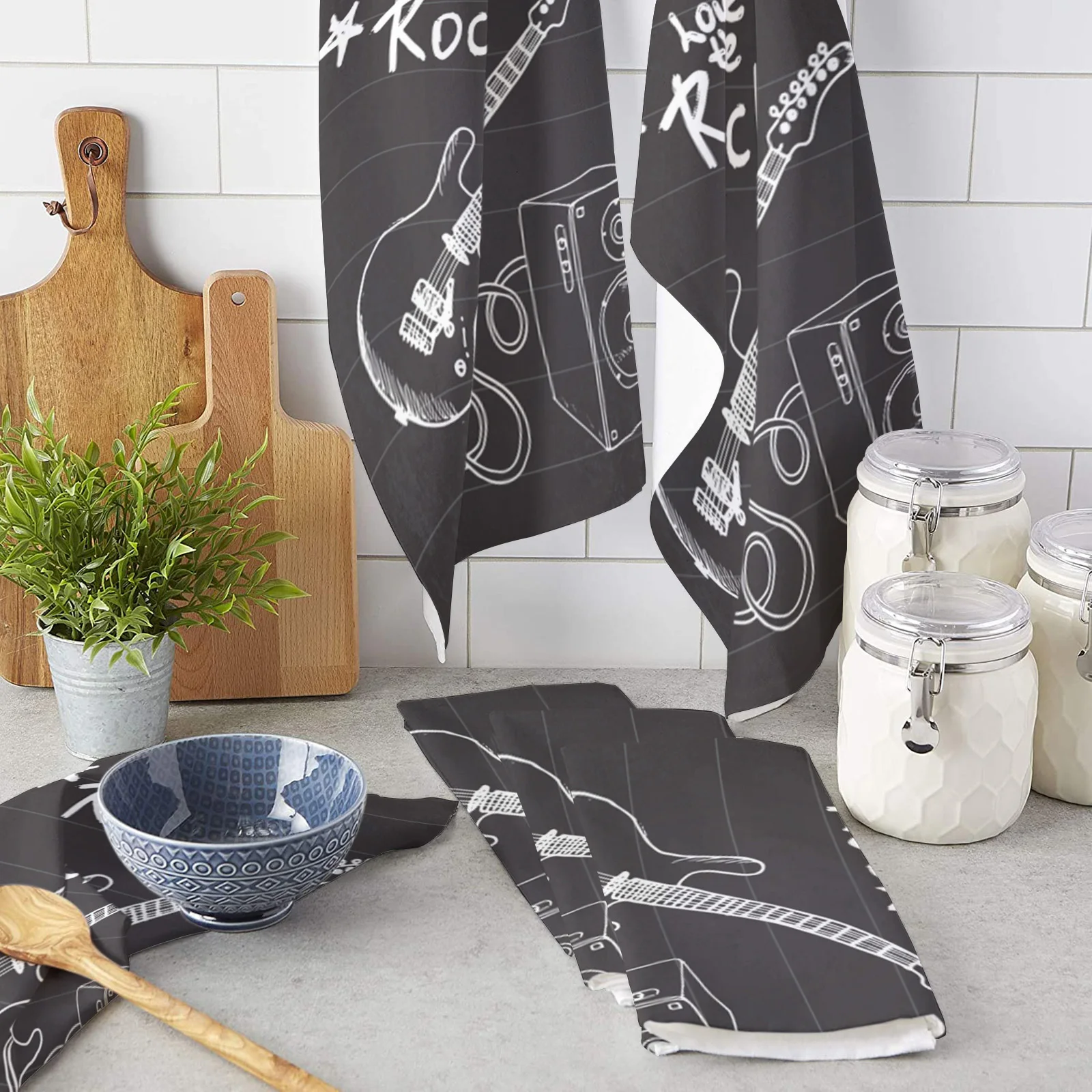 Blackboard Rock Music Electric Guitar Kitchen Towel Cleaning Cloth Kitchen Accessories Dish Washing Cloth Household Decoracion