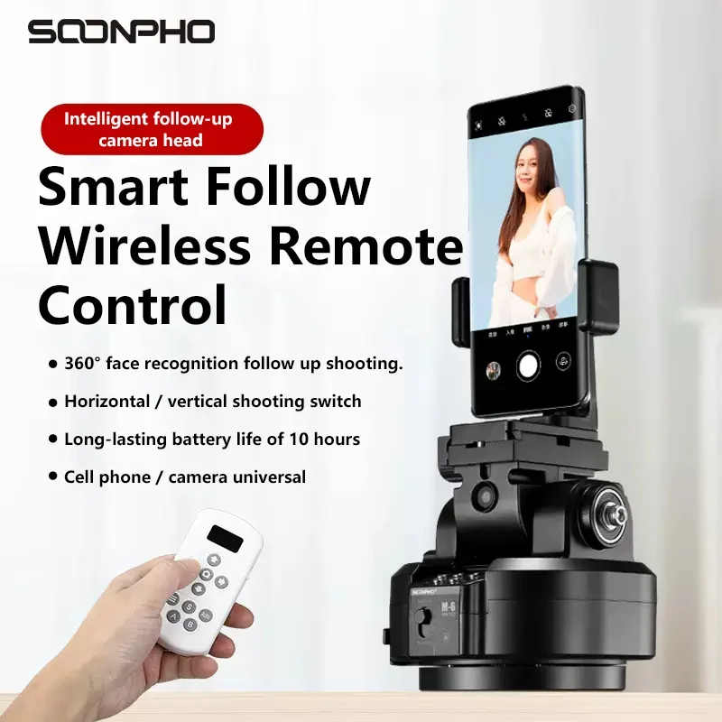 Soonpho M6 AI Smart Follow Head 360 Rotating Panoramic Head Remote Control Pan Tilt Video Tripod Head Stabilizer for Video Shoot