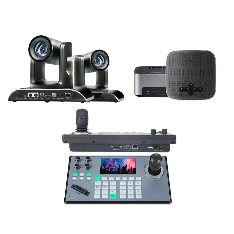 Live Broadcasting System AI Auto Tracking 20x Zoom NDI PTZ Camera with NDI Joystick Controller & Wireless Microphone