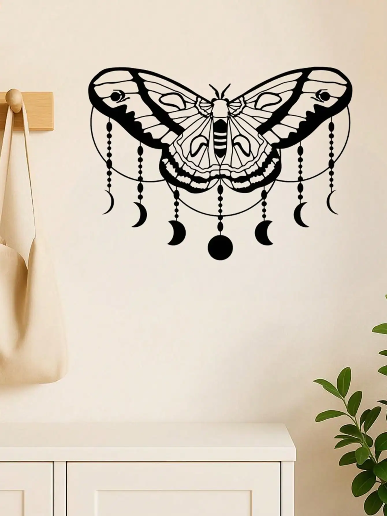 1pc Lunar Moth Metal Wall Art, laser cut moon phase design. Rustproof, non-fading, easy to install.