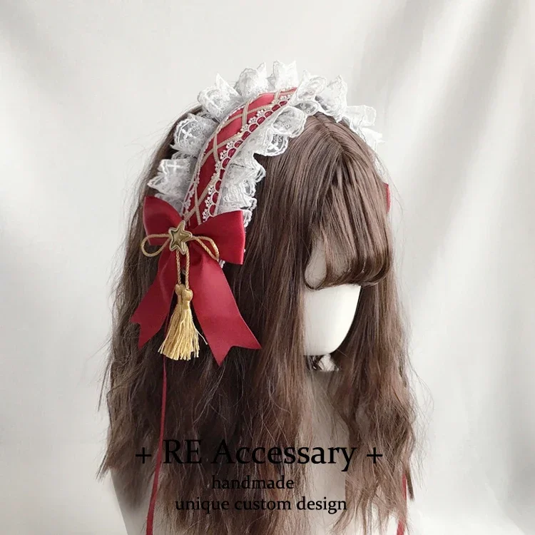 Handmade Lolita Gorgeous Hair Band Dark Heavy Industry Phnom Penh Bow KC Headband Girls Sweet Cute Lace Hair Bow Accessories