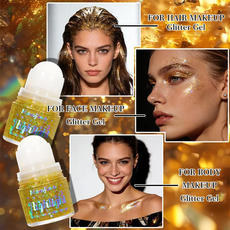 Roll-on Glitter Highlight Multi-purpose Shimmer Sequins Gel For Face Body Hair Long Lasting Festival Cosmetic