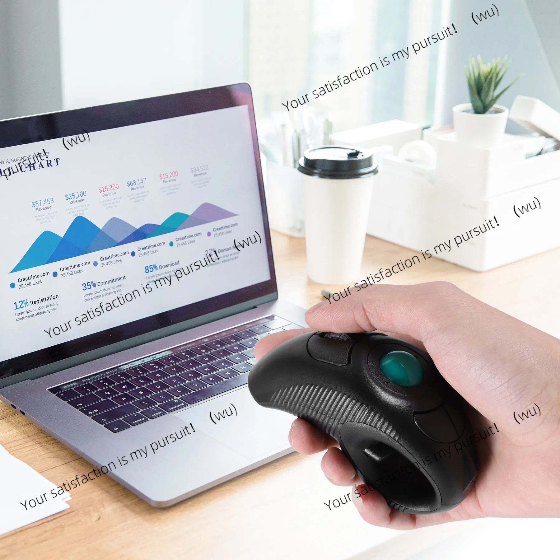 Digital 2.4GHz Wireless Trackball Mouse Ergonomic Design Handheld Optical Mouse for Android TV PC