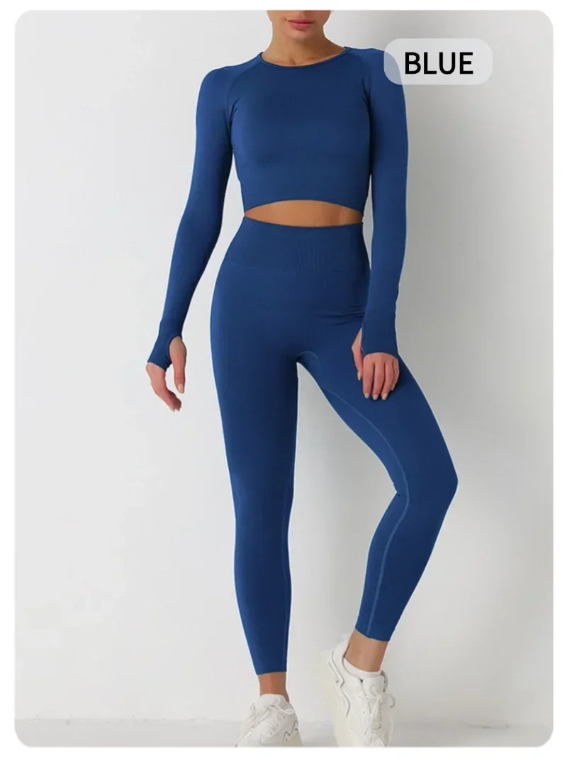 Conjunto de traje de Yoga de manga larga y cintura alta ajustado sin costuras para mujer para otoño e invierno, conjunto de traje deportivo y de Fitness