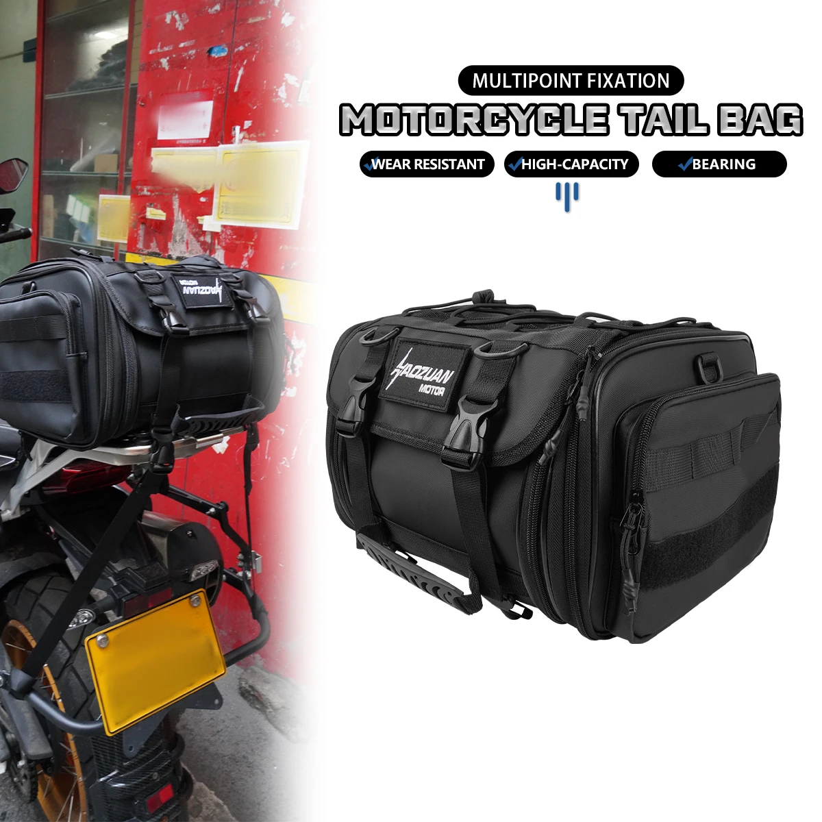 

Motorcycle Rear Seat Bag Waterproof Motocross Luggage Pack Multi-Function Tail Bag Riding Tail Bag