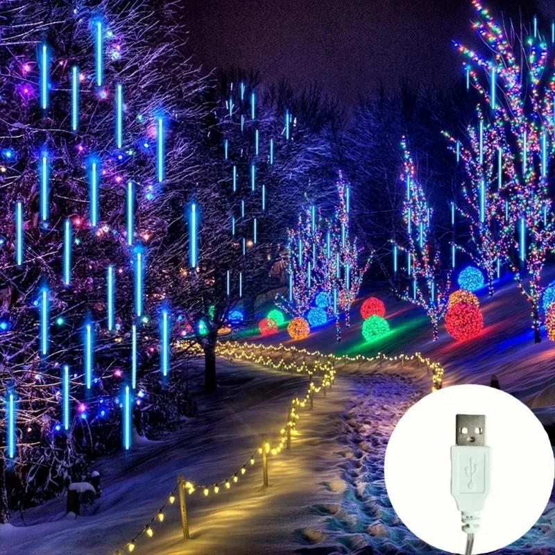 

Светодиодные метеоритные дождевые огни 30/50 см с питанием от USB, падающие дождевые капли, сказочный гирляндный светильник для рождественской праздничной вечеринки, патио, садового декора
