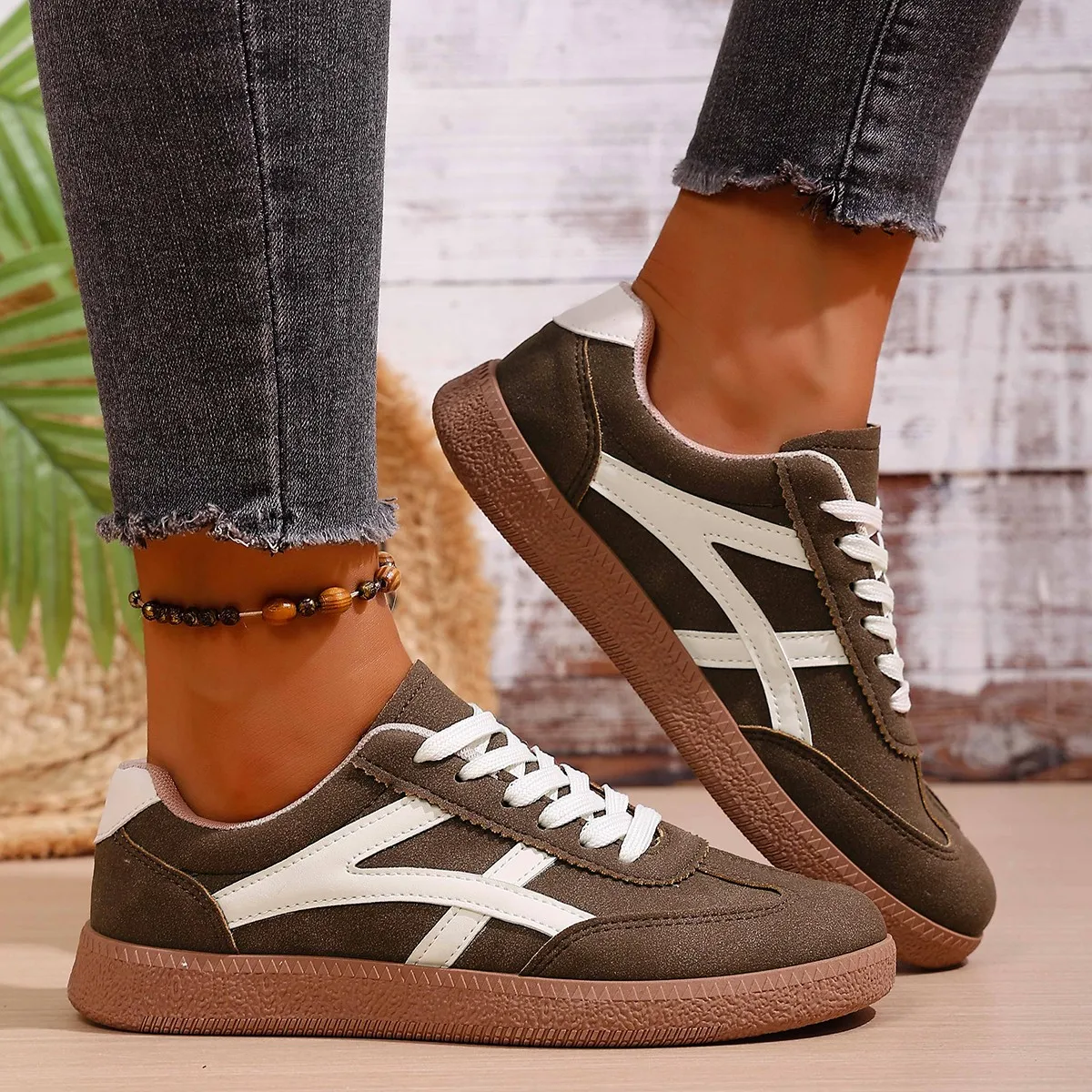 2026 Fall Women's Fashion Suede Sneakers with Double Buckle Metal Details Lightweight Breathable Comfortable Casual Flats