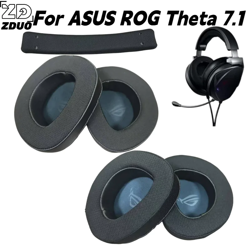 For ASUS ROG Theta 7.1 Headphones, Replacement Mesh Ear Cushions & Head Beam Padding, Wear‑Proof Spare Earpad And Headband