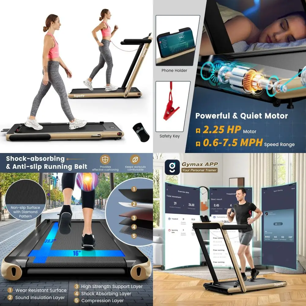 

Folding 2 in 1 Treadmill Desk Electric Exercise Machine 2.25HP Superfit, Installation-Free with Remote Control and APP Control L