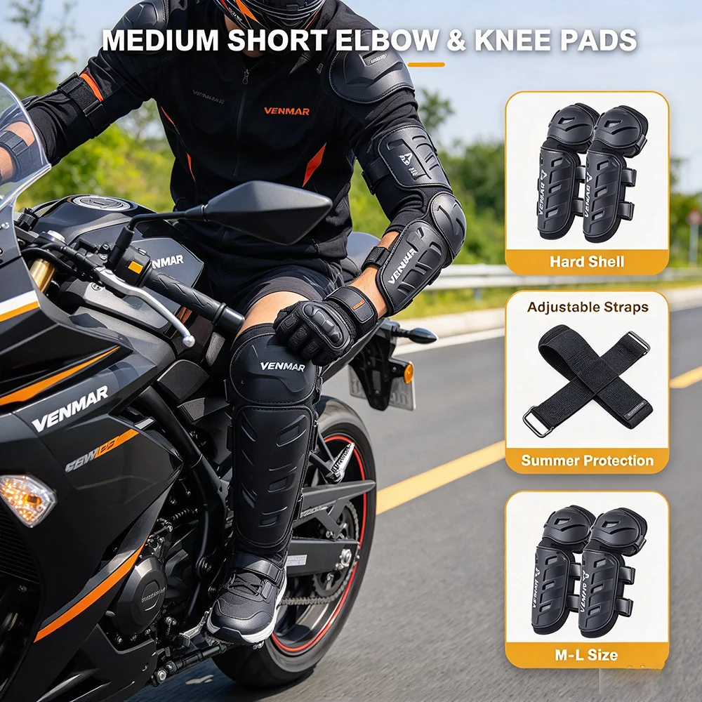 VEMAR 4Pcs EVA Knee Elbow Protector with Adjustable Straps for Dirt Bike Cross-Country Safety Leg Cover Accessories
