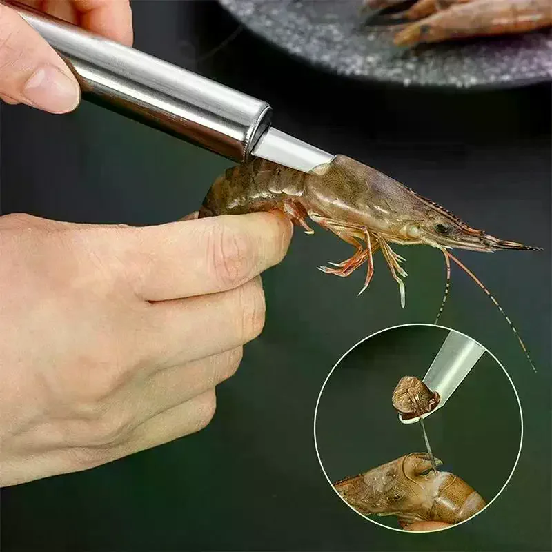 Steel Shrimp Deveiner Tool With Sharp Tip Easy Grip Handle For Kitchen Seafood Processing Fruit Pitting Stainless