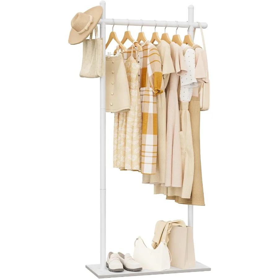 Freestanding coat rack with natural rock base and metal hanger stand for industrialstyle home or office ideal for storing outer
