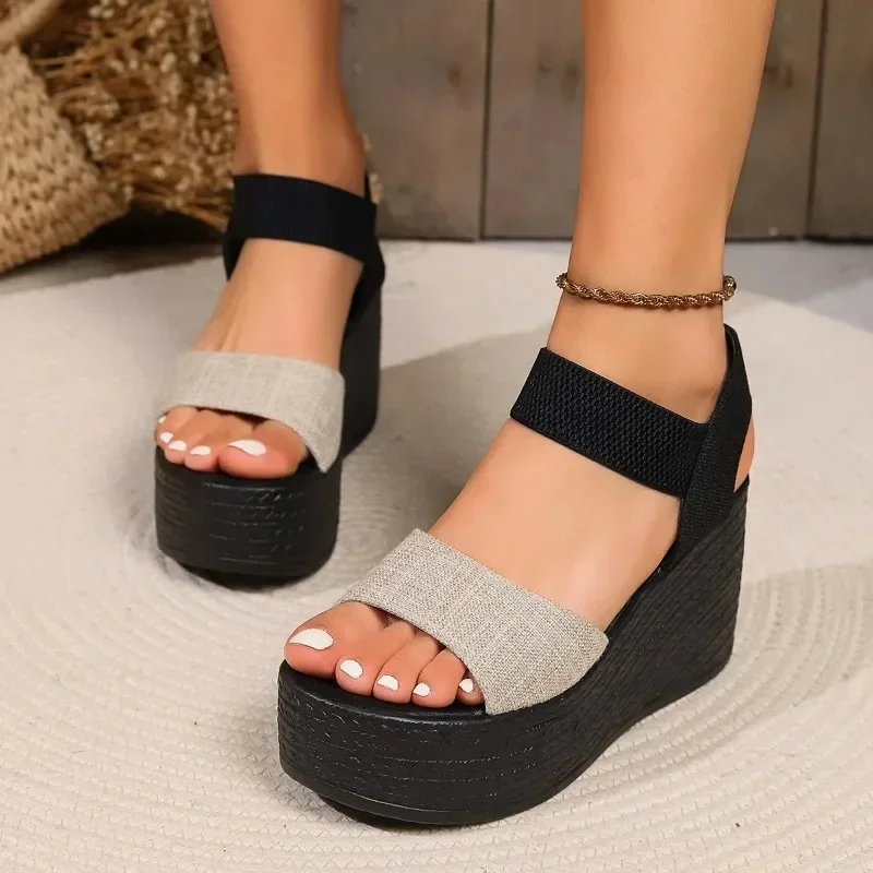 Sandals for Women's Foreign Trade in Large Size New Summer Style Sponge Cake Wedge Heel Thick Sole Sandals Waterproof Platform