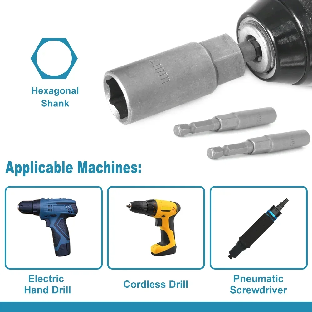 Lengte Verdiepen Impact Socket Adapter 5-19mm Power Moer Driver Socket Set 1/4-inch Hex Schacht Schroevendraaier sleutel Hoofd Handje 1PC