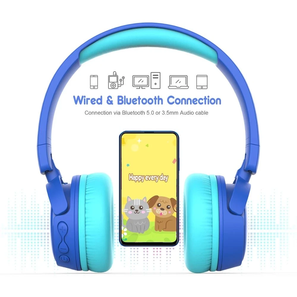 Gorsun-auriculares inalámbricos con cable para niños y niñas, audífonos plegables con Bluetooth, ajustador de volumen, Material de grado alimenticio, color rosa y azul