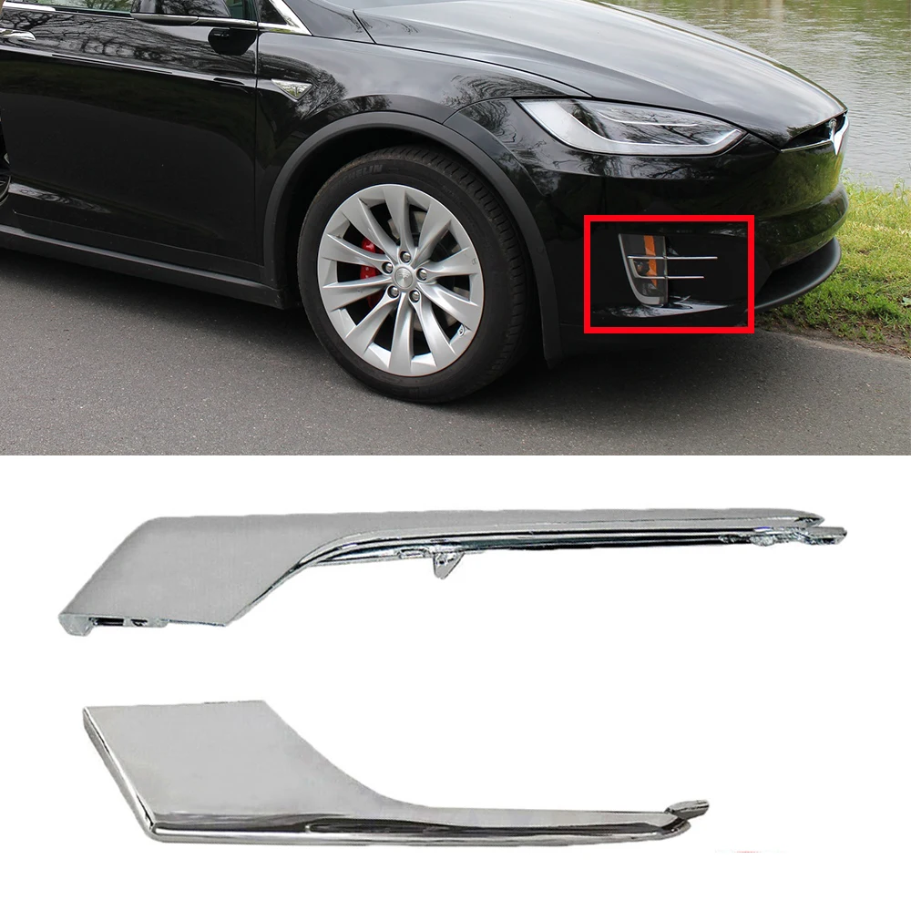 Upper+Lower Front Bumper Fog Light Chrome Trim Molding For Tesla Model X 1049609-00-F 1049610-00-F 1049611-00-F 1049612-00-F