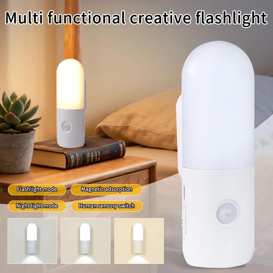 

Перезаряжаемый магнитный настенный светильник с датчиком движения, светодиодный ночник, подходящий для окружающего освещения в коридоре, лестнице и шкафу