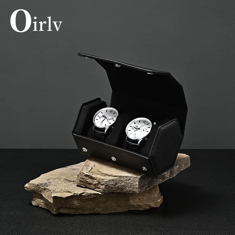 Oirlv High-End Leather Watch Roll 2 slots Luxury Genuine Watch Storage Box Travel Bag Watch Case Gift Box Watch Pouch