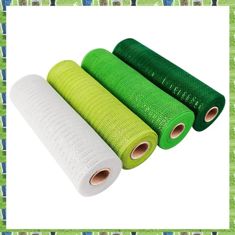 

FTS 4 Roll St. Patrick's Day Poly Mesh Ribbon Green White Wired Edge Ribbon 10 Inch X 30 Feet Poly Deco Mesh Ribbon