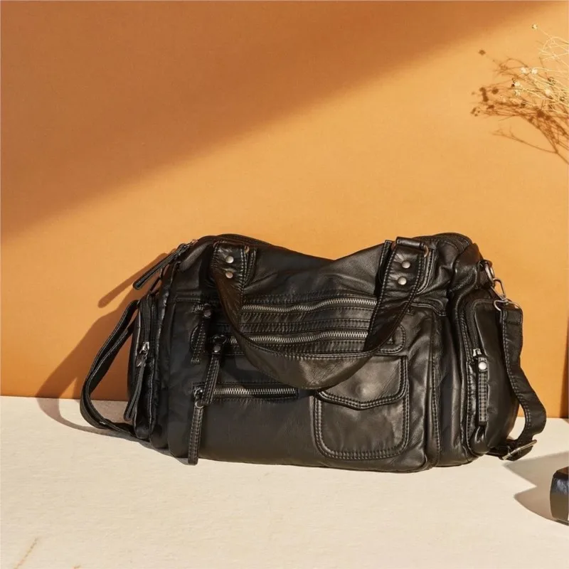 2025 retro preto sacos de ombro feminino couro do vintage macio chique casual bolsa tote feminino harajuku estética crossbody sacos