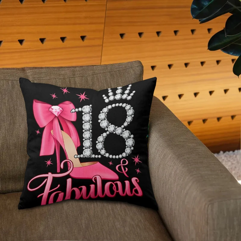 VIKAMA 18th Birthday Decor Pillow Cover Four Seasons Cushion Cover for Sofa Bed Lounge Chair Home Party Decor