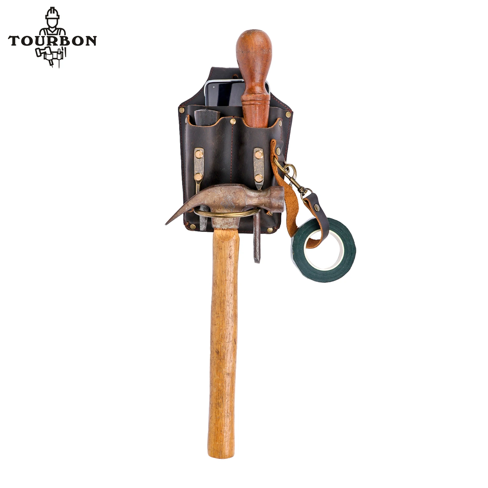 Torba narzędziowa skórzana Tourbon do noszenia na pasku, elektryczna torba na pas, uchwyt na młotek/wkrętak, torba na narzędzia stolarskie, czarna, do obróbki drewna