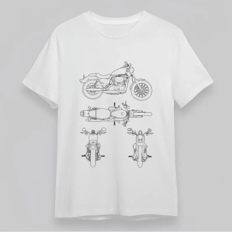 

Мужская всесезонная классическая футболка Technical Motorcycle Line Art