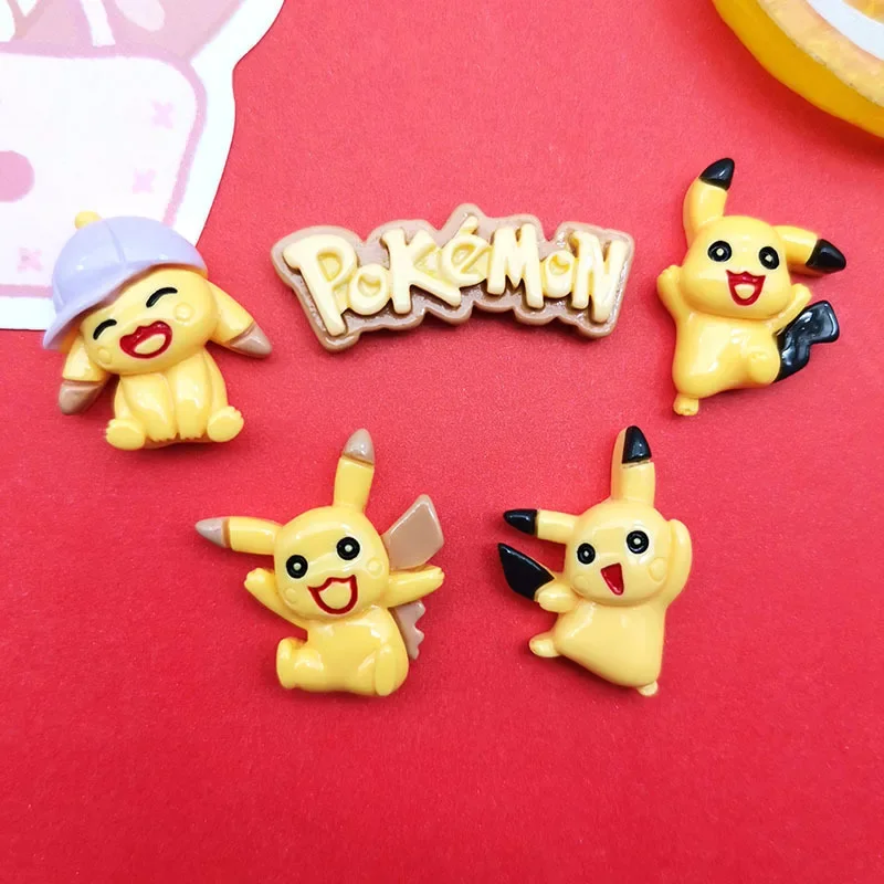 5pcs Cartoon glossy dancing Pikachu alphabet resin flatback cabochons diy crafts materials jewelry making charms