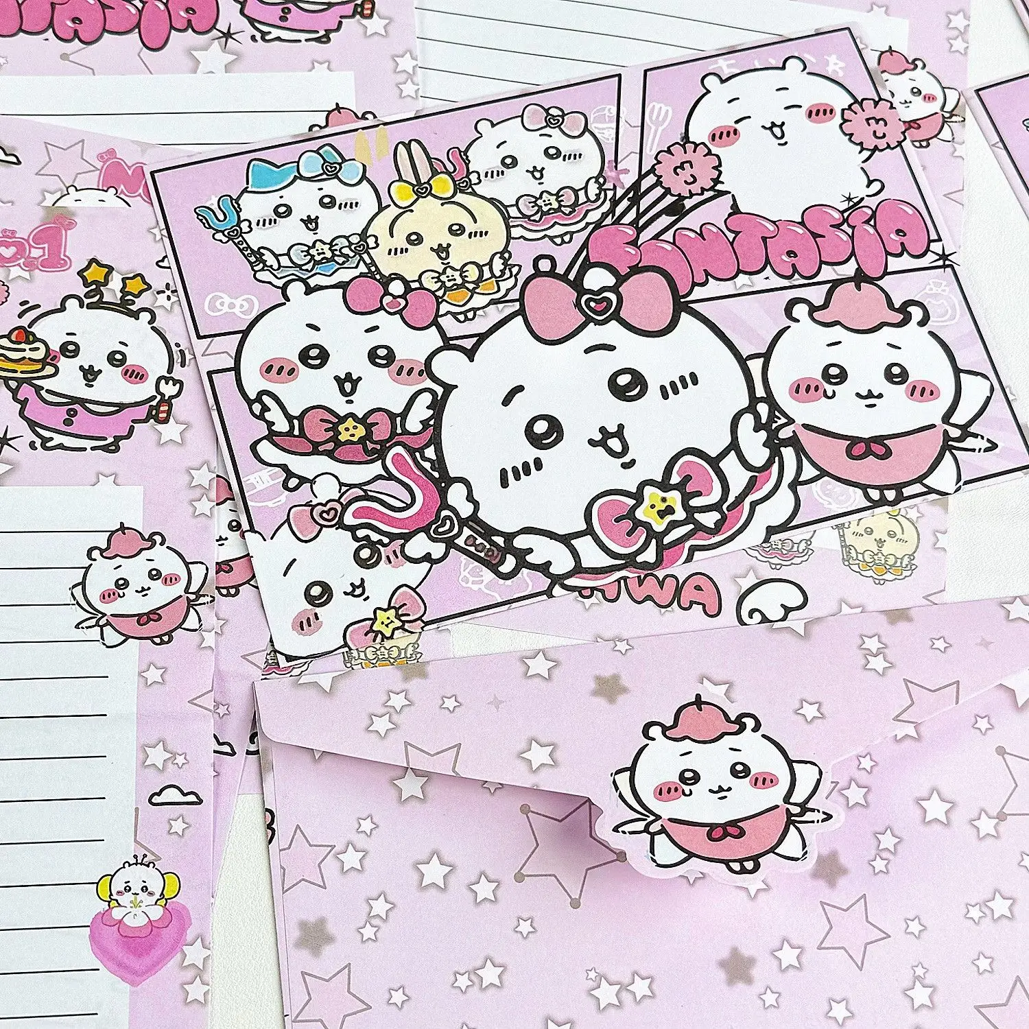 Chiikawa Envelope & Letter Paper Set 5 Envelopes+5 Papers with Stickers Kawaii Handwritten Greeting Set for Gift & Memorial