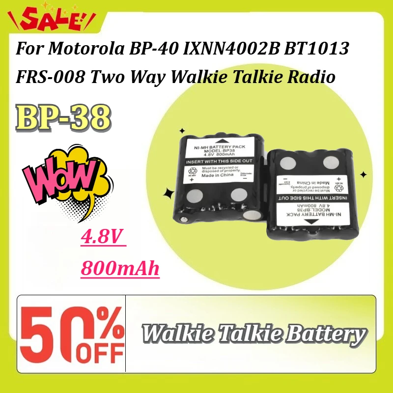 New BP-38 4.8V 800mAh Ni-MH Rechargeable Battery Pack For Motorola BP-40 IXNN4002B BT1013 FRS-008 Two Way Walkie Talkie Radio