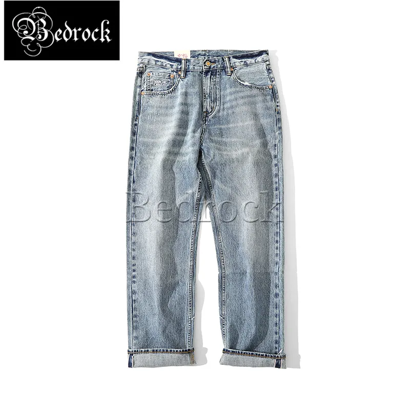 

MBBCAR 14oz selvedge denim jeans men flame embroidery printing wash loose straight leg pants Scratched vintage denim jeans 7367