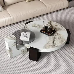 Coffee Table Set Minimalist Light Luxury Modern Unique Marble Round Solid Wood Legs Living Room Side Centre  New