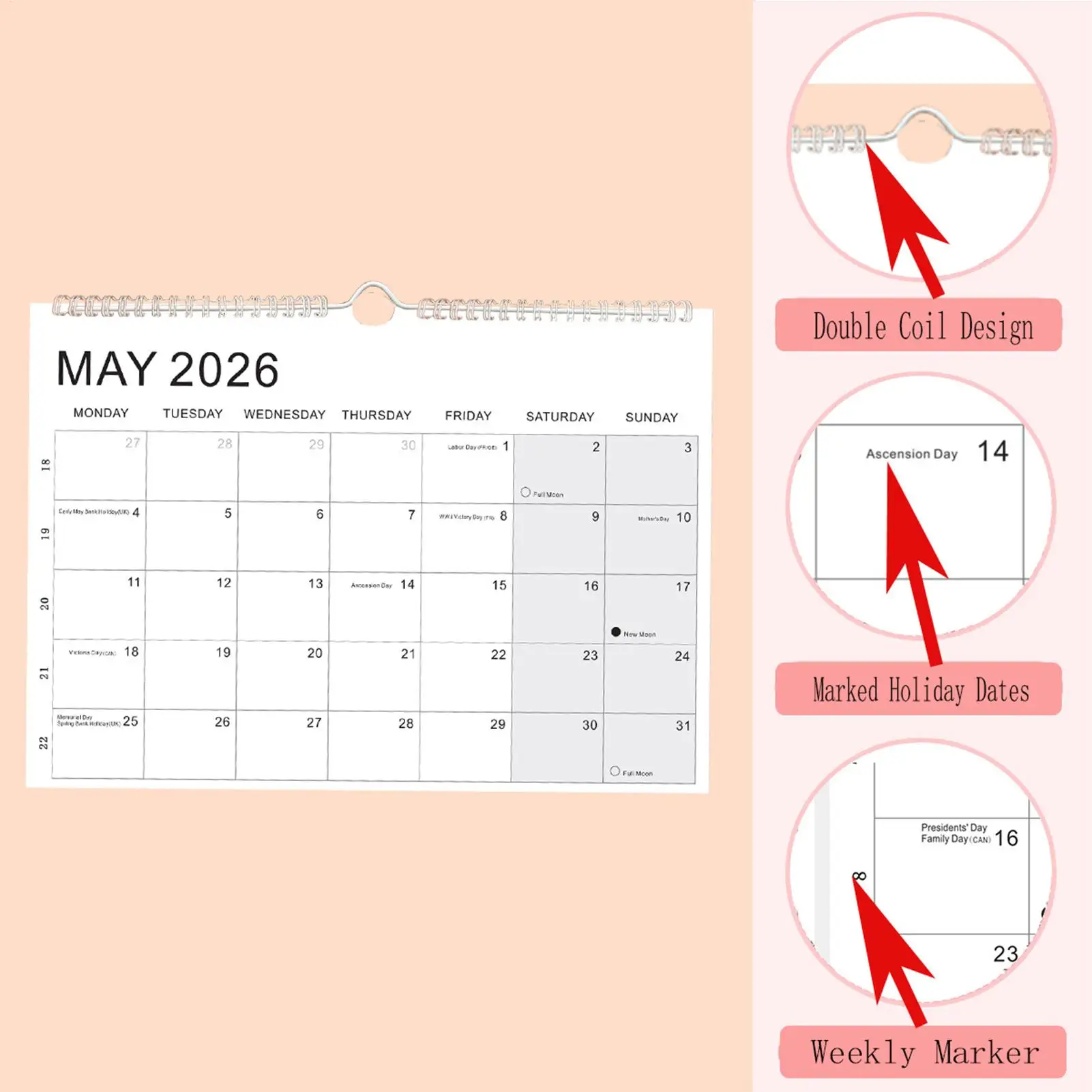 Calendar 2026 Hangable Monthly Planner Organizer Decor 2026 Wall Calendar For Home School Family Classroom Dorm Room