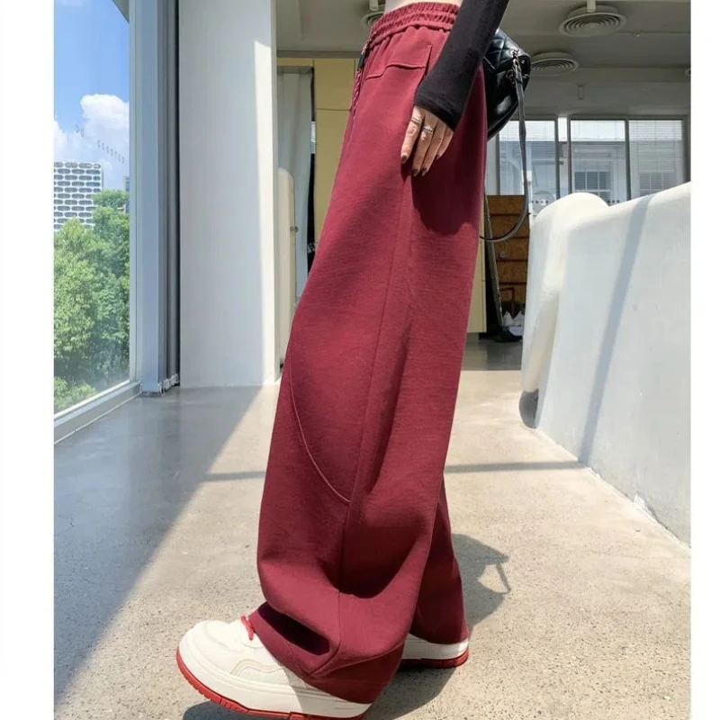 Women's 2024 New Autumn Winter Spliced Elasticized High-waisted Pocket Drawstring Fashion Solid Color Loose Casual Sports Pants