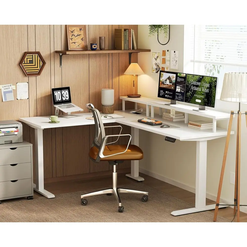 Electric L Shaped Standing Desk with Monitor Stand, 59 Inch Height Adjustable Corner Desk with Power Outlets, Large，Customized