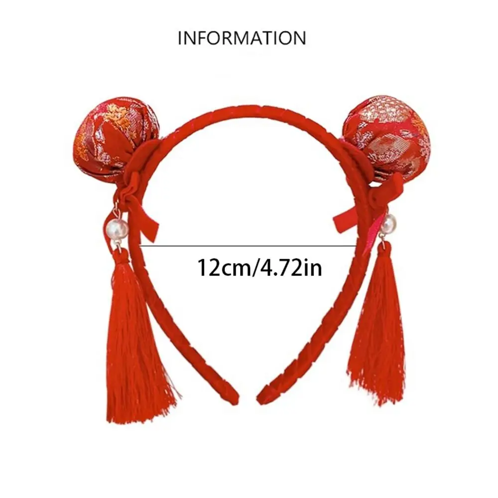 Diadema roja, banda para el cabello de Año Nuevo, bonita flor con bola de pelo, tocado de estilo chino, tocado de Año Nuevo, diadema con lazo rojo y