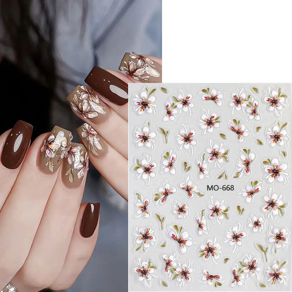 1pcs 3D Autumn Winter Maillard Flower Nail Stickers Hibiscus Petal Cherry Blossom Nail Decals Self-Adhesive Nail Supplies E35re