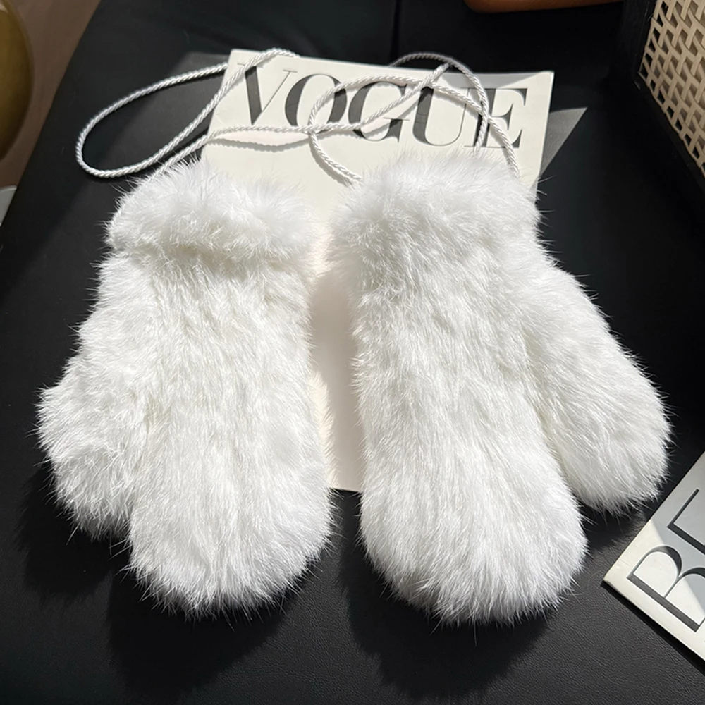 Women's Winter Warm Real Rex Rabbit Fur Gloves Good Elastic Ladies Fur Mittens Girls Outdoor Warm Natural Rex Rabbit Fur Mittens