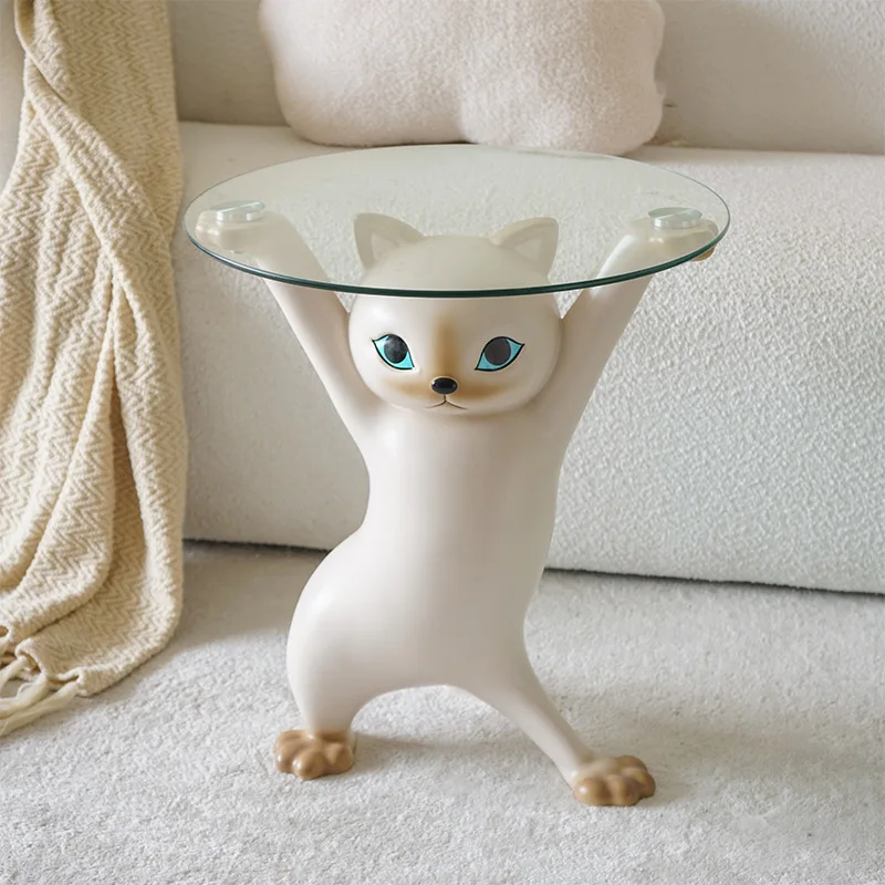 Transparent Coffee Table Living Room Tea Table Floor Decoration Gift Creative Side Table Design Furniture Luxury Cat Sculpture