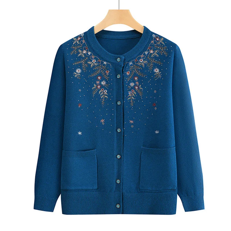 

Winter Clothes Woman Cardigan Knit Spring Autumn Outwear Coat Vintage Middle Aged Mother Sweater Jacket Knitwear Top Female