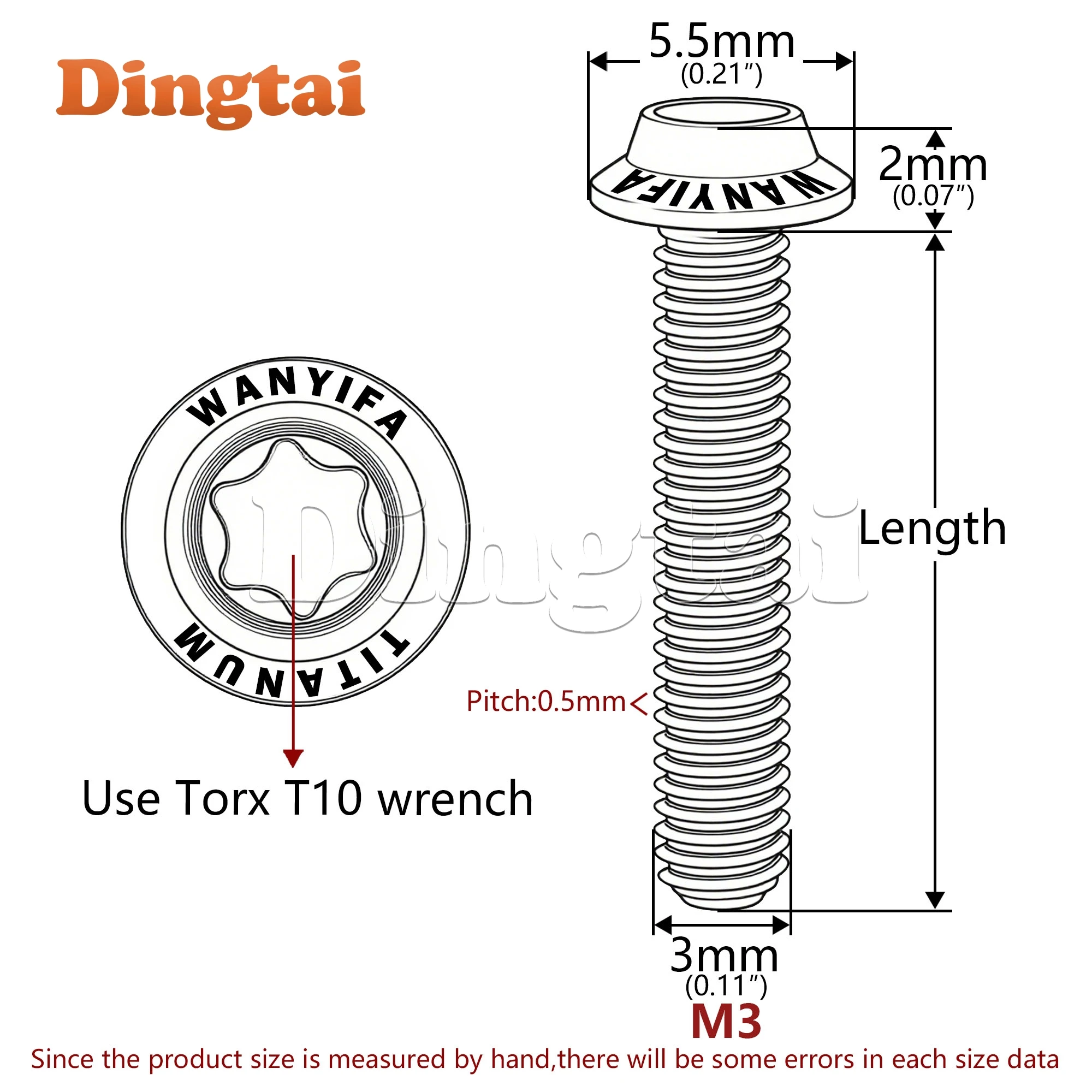 Dingtai Titanium Bolt M3x6 8 10 12 15 18 20mm Disc-Shaped Umbrella Torx T10 Screw with Logo Personalized Screws