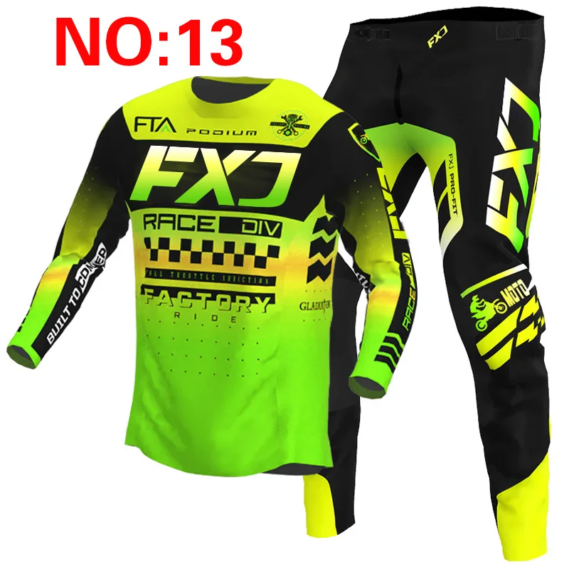 NEUES 2025, FXJ gelbes Enduro-Motocross-Ausrüstungsset, MX-Jersey-Hose, grüne Motorradbekleidung, MTB-Carracing-Anzug, Offroad-Ausrüstung 7
