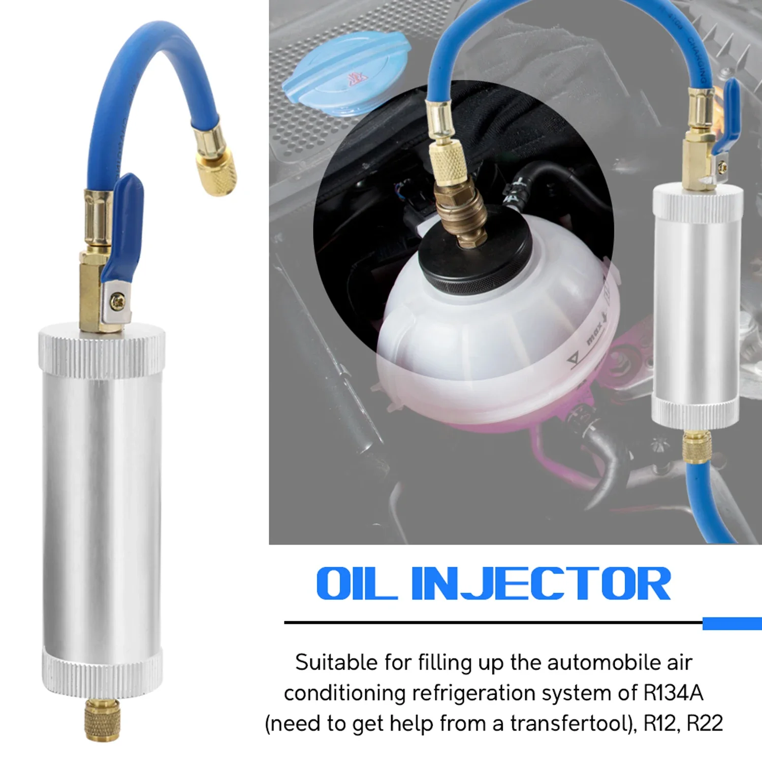 

Oil Injector Air Conditioning Car Oil Injection Dye Injector R12 R134A 2 Ounce 1/4SAE Pure Liquid Oil Coolant Filler Tube