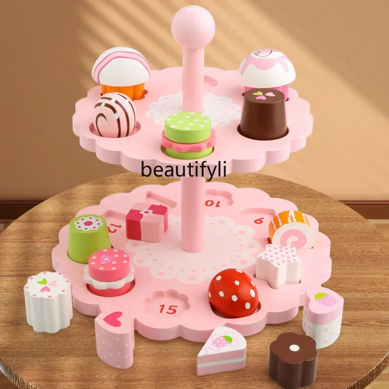 

Wooden large cake stand simulation afternoon tea play house toys children boys and girls