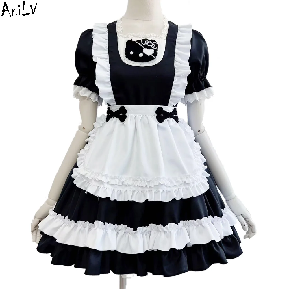 

AniLV Japanese Anime Kawaii Cat Maid Uniform Cute Lolita Maidservant Dress Outfits Cosplay Costume